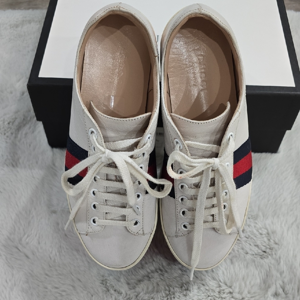 Gucci White Platform Sneakers with Red and Blue Stripes - Picture 6 of 12